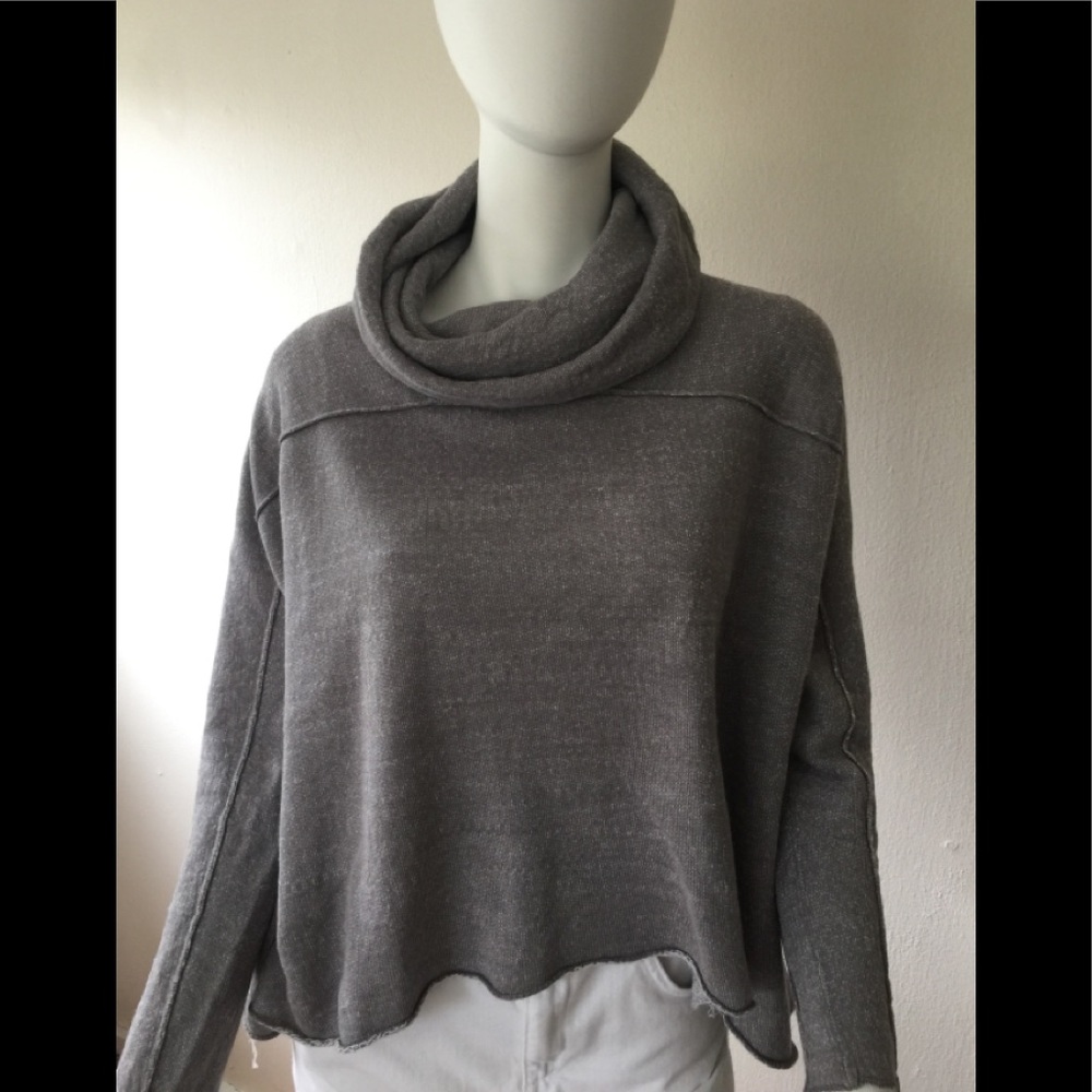 Eileen Fisher grey organic linen/cotton cowl neck boxy sweatshirt